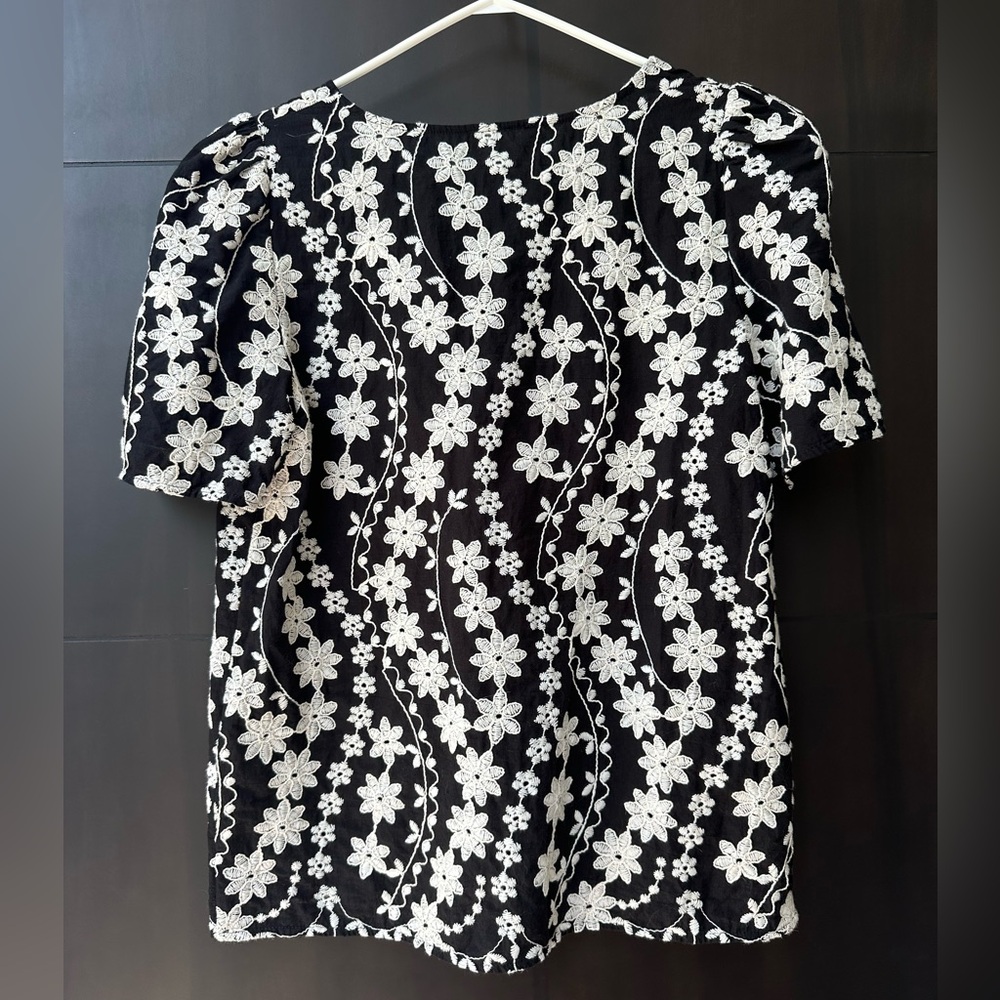 Sezane Emma Blouse Ecru Embroidery/ Black - Size 2 - Picture 8 of 11